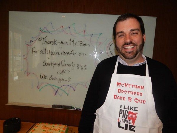 McKethan in a "McKethan Brothers Bar B Que" apron at the Courtyard by Marriott. Photos courtesy Boone Area Chamber