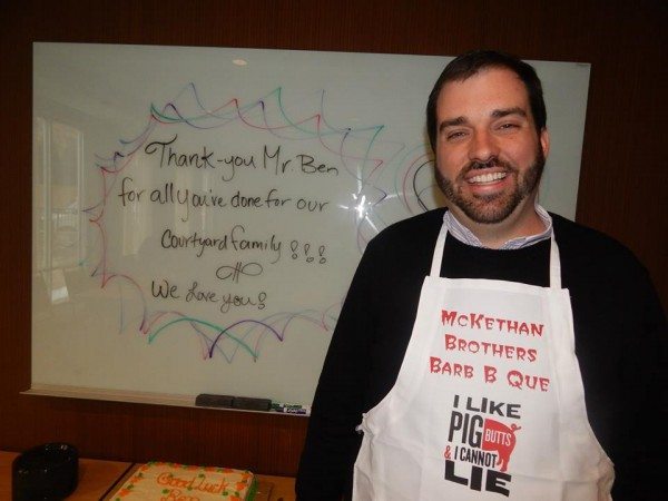 McKethan in a "McKethan Brothers Bar B Que" apron at the Courtyard by Marriott. Photos courtesy Boone Area Chamber 