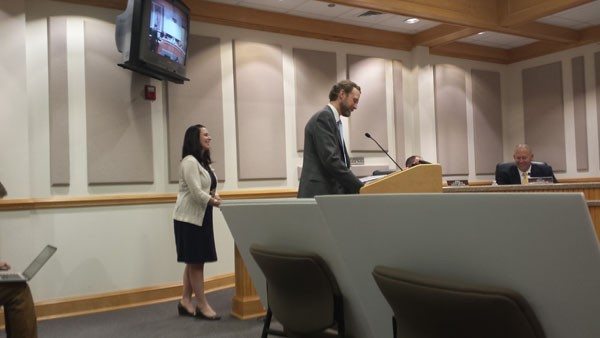 District Attorney Seth Banks speaking on behalf of county funding for drug treatment court. Photo by Jesse Wood