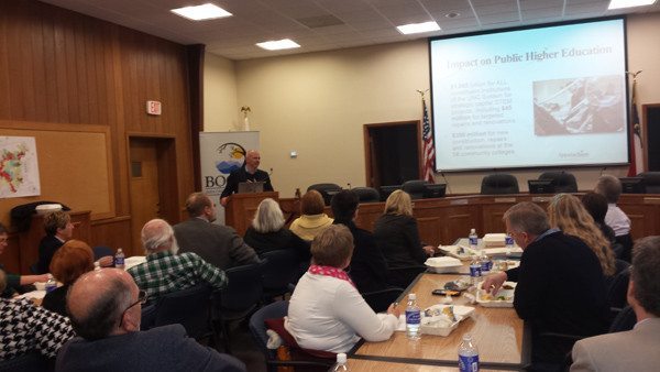 Johnny Burleson, Senior Associate Vice Chancellor for Advancement with Appalachian State University, presented the benefits of the Connect NC Bond Proposal community members at a Boone Area Chamber-sponsored "Lunch and Learn" event on Friday. Photo by Jesse Wood 