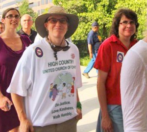 Residents of the High Country, Catherine Hopkins and Beth Davison before being arrested on June 3 during the "Moral Monday" demonstrations in Raleigh. Photo by Steve Dear 