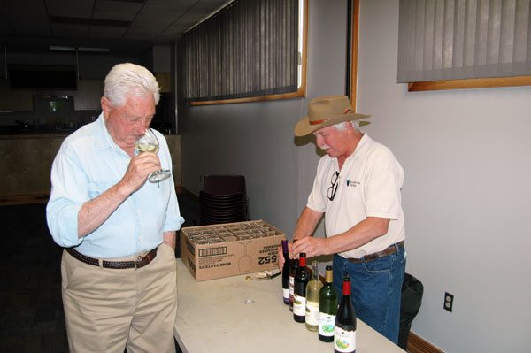 Two legends in the local wine industry: Jack Wiseman of Linville Falls Winery (left) and Steve Tatum of Grandfather Vineyard and Winery.