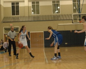 Hannah Margolis brings the ball up the court earlier this season.