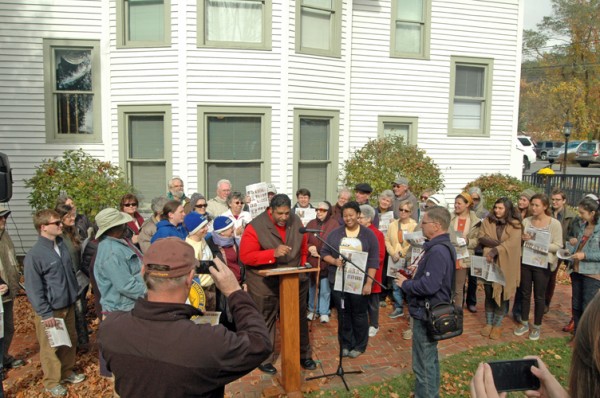 Several dozen folks listened to Rev. William Barber speak in Boone on Wednesday. Photo by Jesse Wood