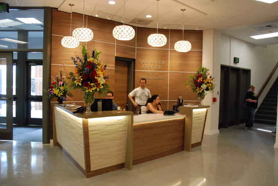 Renovations to the lobby create an inviting and relaxing atmosphere at the entrace to the Schaefer Center. Photo by Ken Ketchie