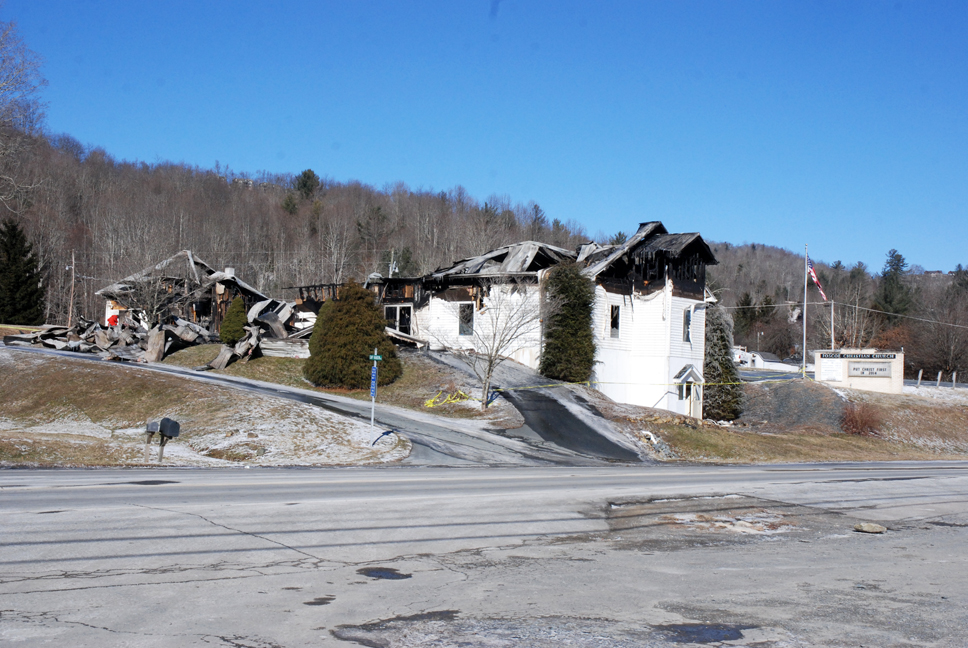A fire totaled the Foscoe Christian Church Monday evening. Photo by Ken Ketchie