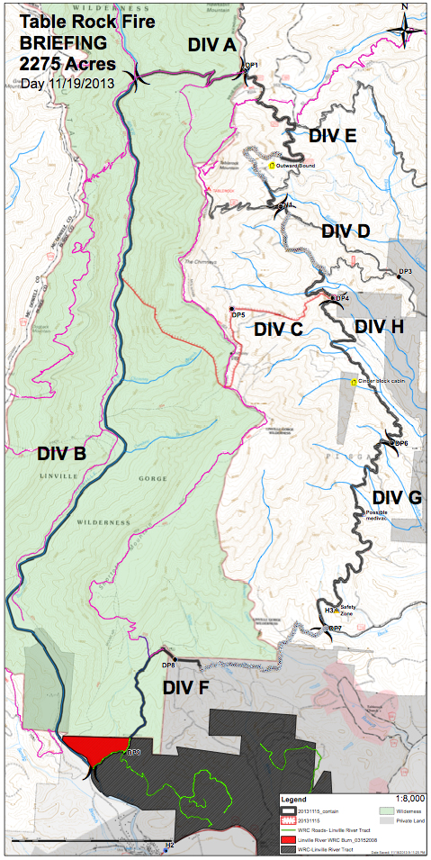 Map of Table Rock Fire as of 11-19-2013