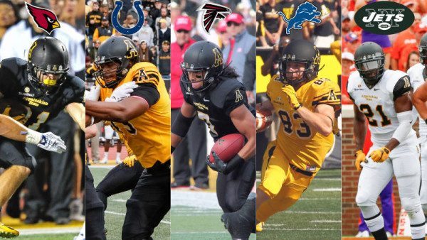 Bobo Beathard (Arizona Cardinals), Davante Harris (Indianapolis Colts), Malachi Jones (Atlanta Falcons), Simms McElfresh (Detroit Lions) and Doug Middleton (New York Jets) have joined NFL rosters as undrafted free agents. Courtesy: Appalachian State Athletics