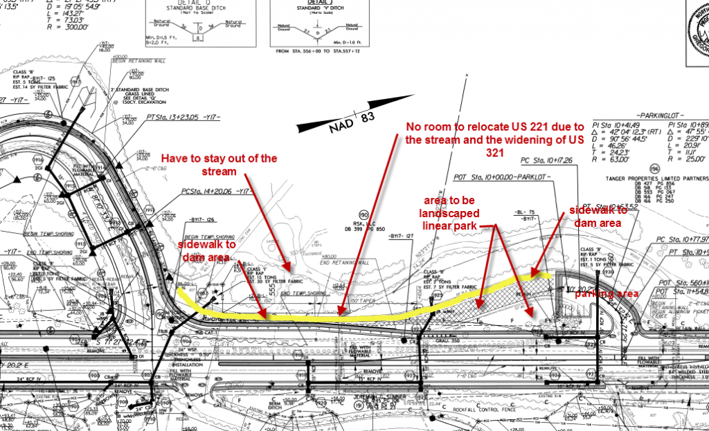 The red indicates notes made by NCDOT Roadway Design Project Engineer Greg Brew. Click to enlarge.