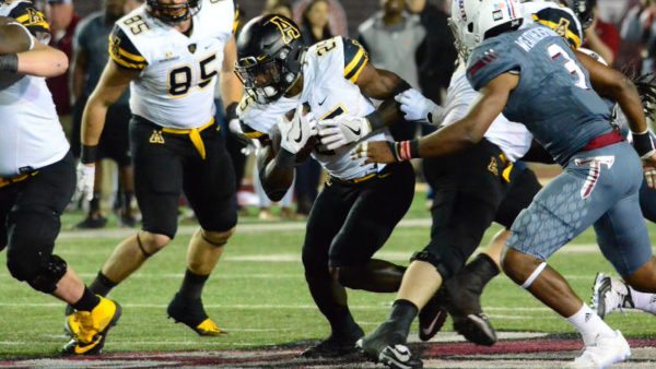 RB Jalin Moore finished with 91 yards and two TDs in the Apps' loss at Troy on Saturday. Courtesy: Allyson Lamb