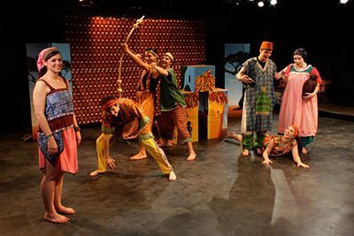 AYPT's “Drum Song of Africa,” an original play written by Teresa Lee, Sherone Price and Shawn Roberts in 2011, is pictured with costumes and masks designed by Sue Williams. Photo credit: Appalachian Young People’s Theatre.