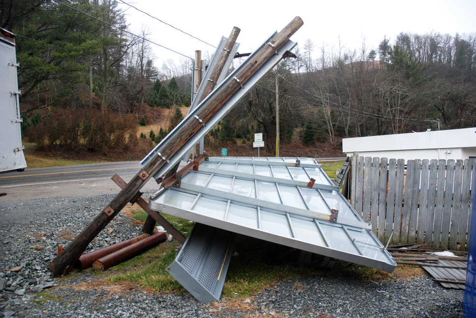 Extreme winds damaged several billboards in late December. Photo by Ken Ketchie