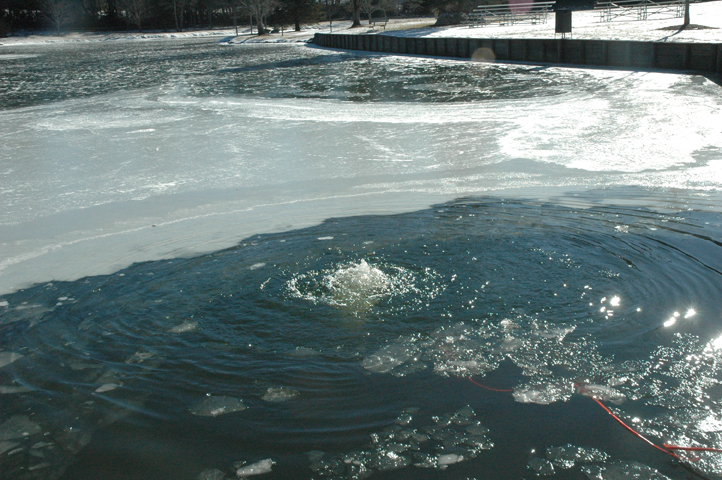 The bubbler moves the water to slow ice formation