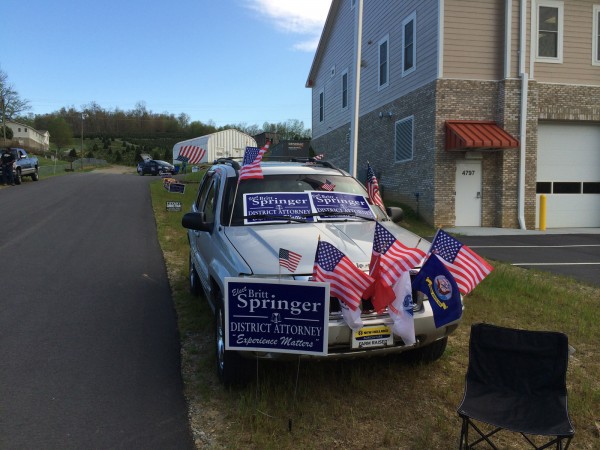 A car at Meat Camp Fire Department is decked out in favor of Britt Springer for DA. Photo Submitted