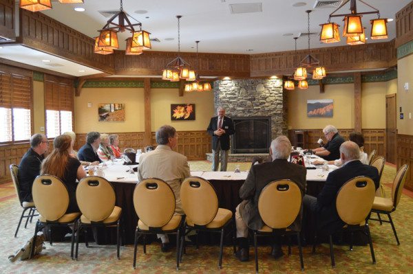 Oasis Shriners Potentate Johnny King speaks during a press conference at Chetola Resort on Wednesday.