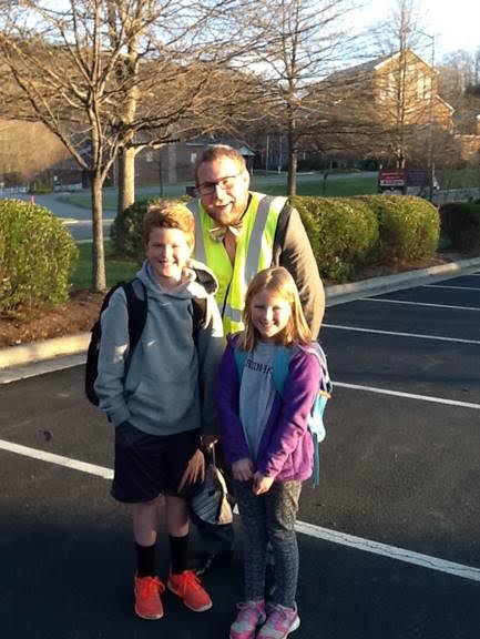 Students, Steel Neely and Jane Neely, with Hardin Park teacher, Scotty Greer during Walking Wednesdays program.