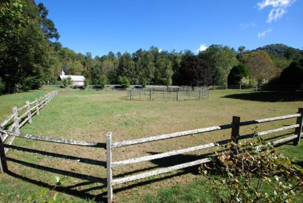 A view from the pastures behind the round house show the nearby church building, which sits by the river along pastures on the opposite side of Shulls Mill Road.