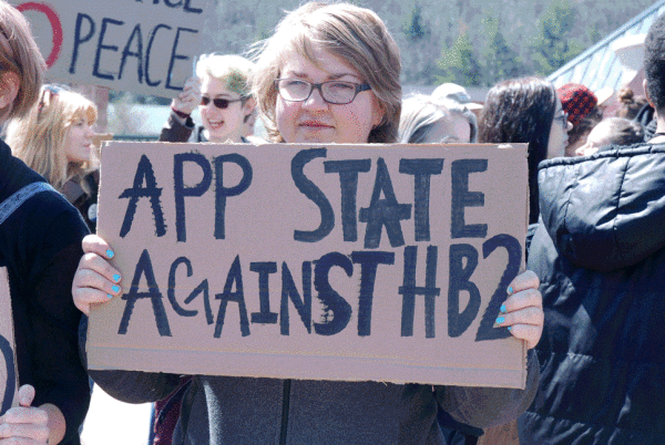 Students on the campus of Appalachian State held an anti-HB2 rally on Thursday afternoon. Photos by Ken Ketchie unless noted otherwise