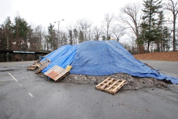 A giant mound of snow from the recent snow storm waits for use at the Daniel Boone Rail Jam.
