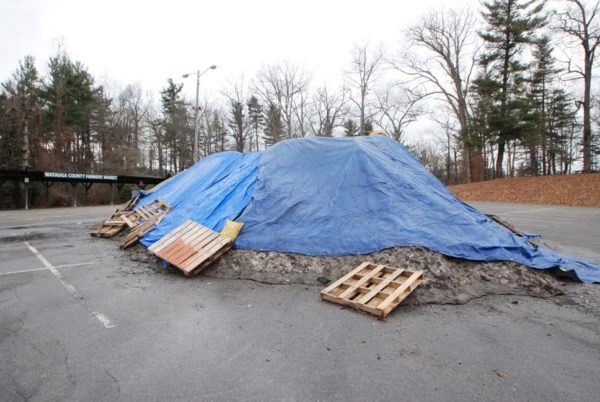 A giant mound of snow from the recent snow storm waits for use at the Daniel Boone Rail Jam.