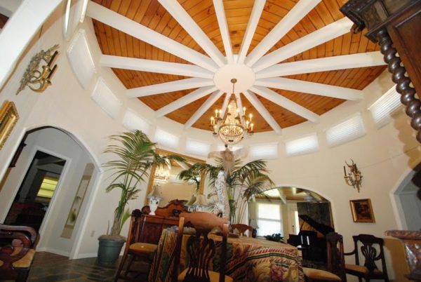 The central dining room inside the Geodesica home.