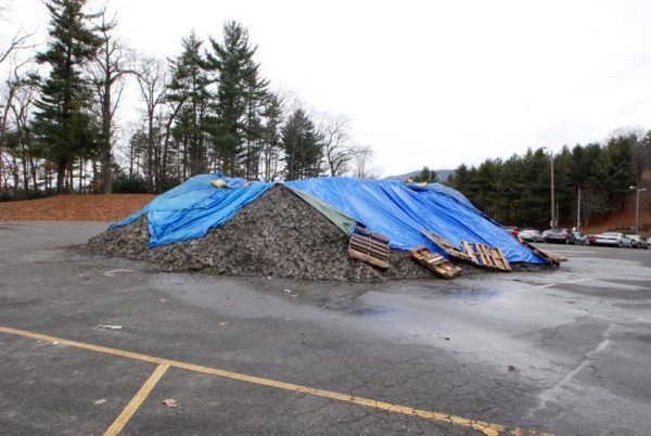 A giant mound of snow from the recent snow storm waits for use at the Daniel Boone Rail Jam.