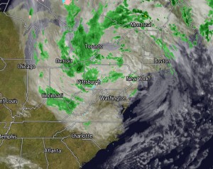 Sandy is headed north and out of the High Country. Map from Intellicast